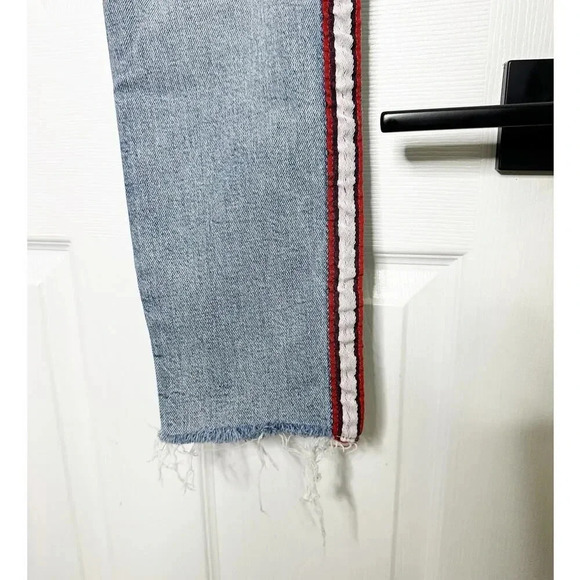BANANA REPUBLIC Size 27 High Rise Straight Light Wash Denim Jeans Red Stripe - Picture 4 of 7